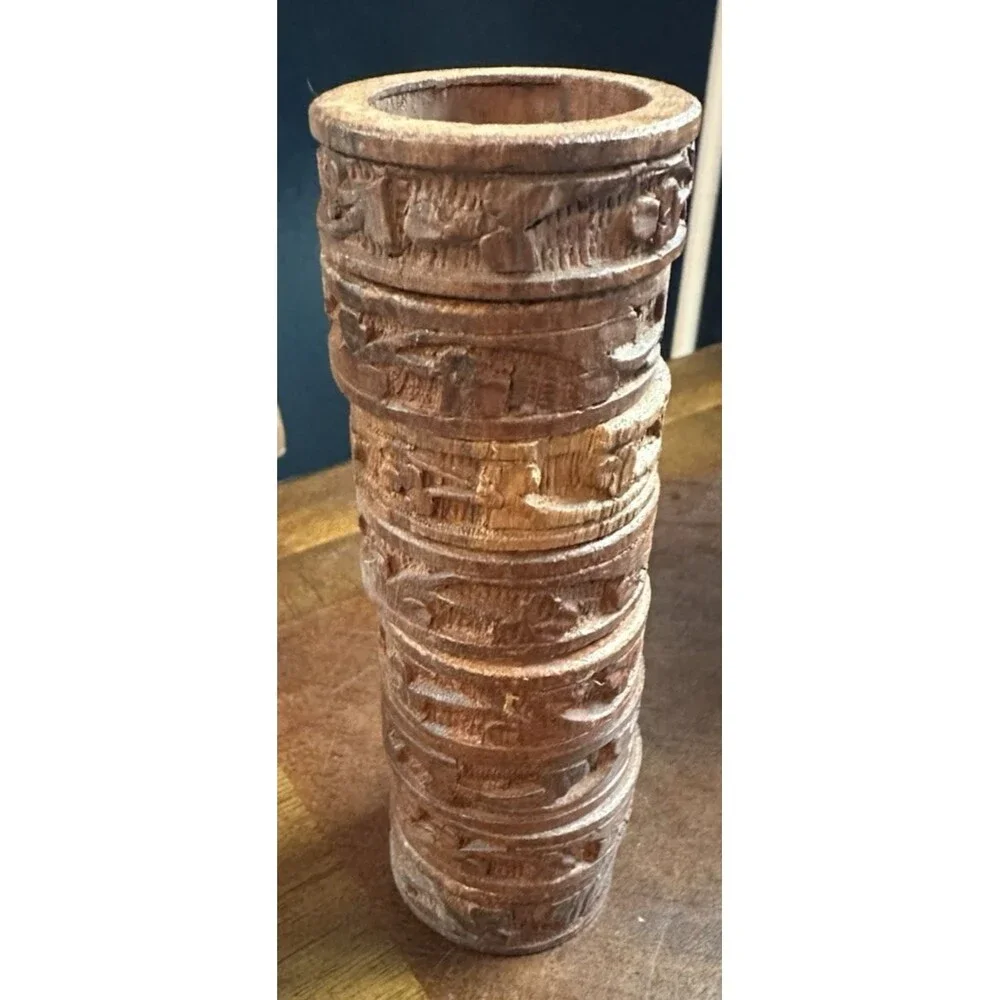 Vintage Carved Teak Wood Napkin Rings Set of 8 Measures 1 7/8 by 5/8